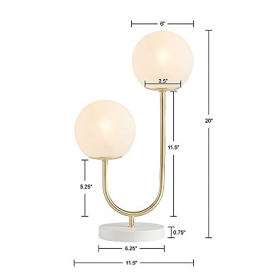 20" Glass Shade Iron Table Lamp with Frosted Bulbs, Gold/White
