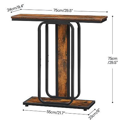 Industrial Console Table with Wood Grain and Metal Frame, Slim Entryway Table