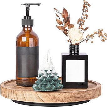 10-Inch Wood Lazy Susan Turntable - Rotating Farmhouse Decorative Tray for Kitchen & Bathroom