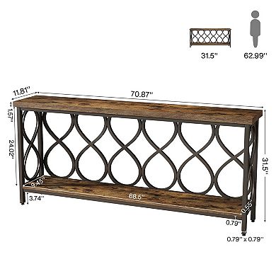 Industrial Sofa Table with Shelf, Slim Console Table for Hallway or Living Room