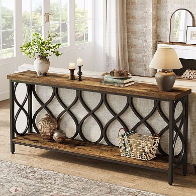 Industrial Sofa Table with Shelf, Slim Console Table for Hallway or Living Room