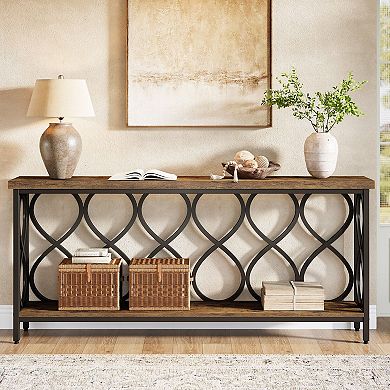 Industrial Sofa Table with Shelf, Slim Console Table for Hallway or Living Room