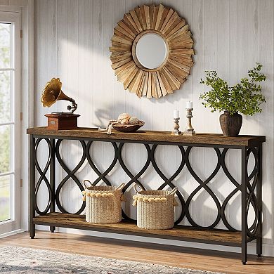 Industrial Sofa Table with Shelf, Slim Console Table for Hallway or Living Room