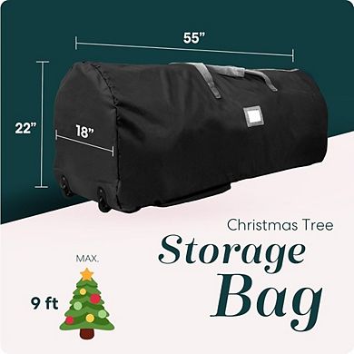 Great Ambitions Black Rolling Christmas Tree Storage Bag with Wheels & Handles, Fits 9ft Artificial