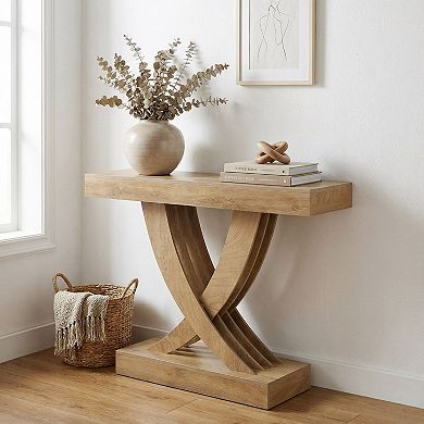 Farmhouse Entryway Console Table, MDF Top with X-Frame Base for Hallway or Living Room