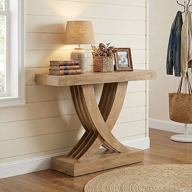 Farmhouse Entryway Console Table, MDF Top with X-Frame Base for Hallway or Living Room