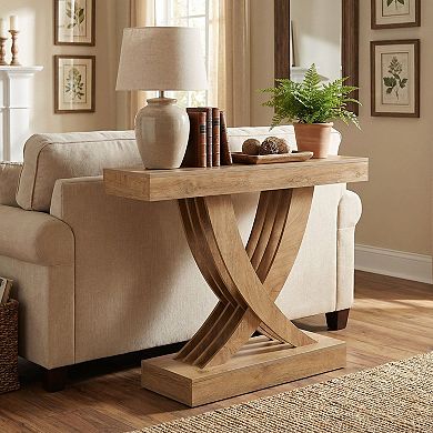 Farmhouse Entryway Console Table, MDF Top with X-Frame Base for Hallway or Living Room