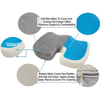 Orthopedic Coccyx Seat Cushion - Memory Foam & Cooling Gel, 18x14" for Prolonged Sitting