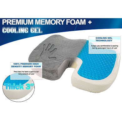 Orthopedic Coccyx Seat Cushion - Memory Foam & Cooling Gel, 18x14" for Prolonged Sitting