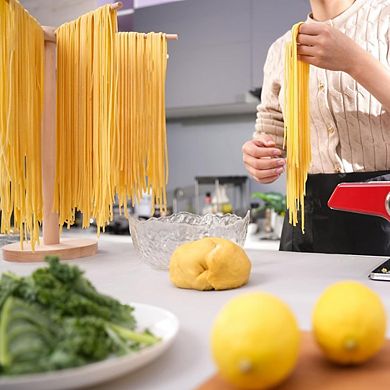 Great Ambitions Large Wood Pasta Drying Rack, Collapsible Stand for Fresh Noodles & Spaghetti