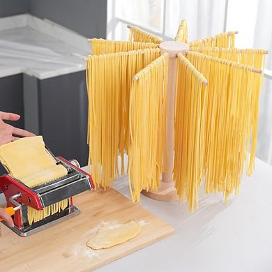 Great Ambitions Large Wood Pasta Drying Rack, Collapsible Stand for Fresh Noodles & Spaghetti