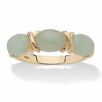 Oval-Cut Genuine Green Jade 14k Gold-plated Sterling Silver "X & O" Ring