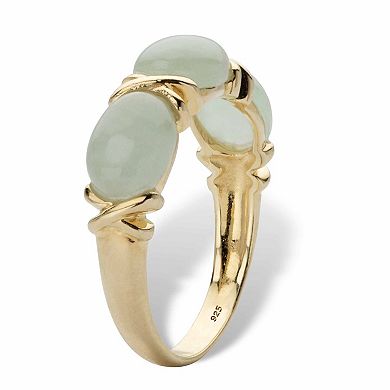 Oval-Cut Genuine Green Jade 14k Gold-plated Sterling Silver "X & O" Ring