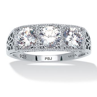 4.50 TCW Round Cubic Zirconia Platinum-Plated Sterling Silver 3-Stone Ring