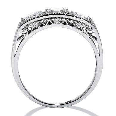 4.50 TCW Round Cubic Zirconia Platinum-Plated Sterling Silver 3-Stone Ring