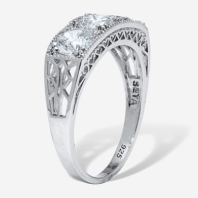 4.50 TCW Round Cubic Zirconia Platinum-Plated Sterling Silver 3-Stone Ring