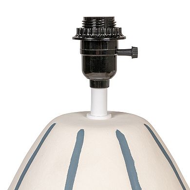 Hello Honey Stoneware Table Lamp with Hand-Painted Blue Stripes and Linen Shade