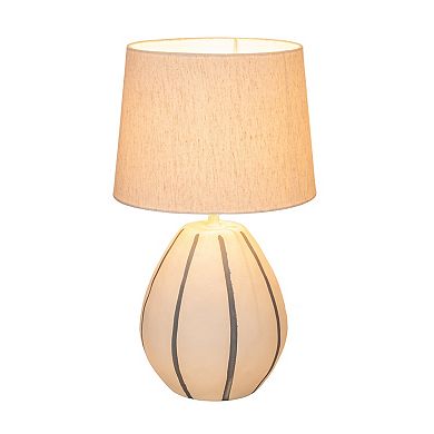 Hello Honey Stoneware Table Lamp with Hand-Painted Blue Stripes and Linen Shade