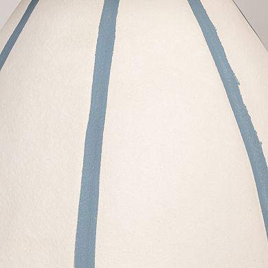 Hello Honey Stoneware Table Lamp with Hand-Painted Blue Stripes and Linen Shade