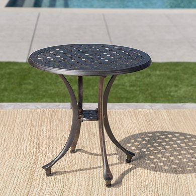 Outdoor 19" Cast Aluminum Side Table Traditional Bronze Lattice Design