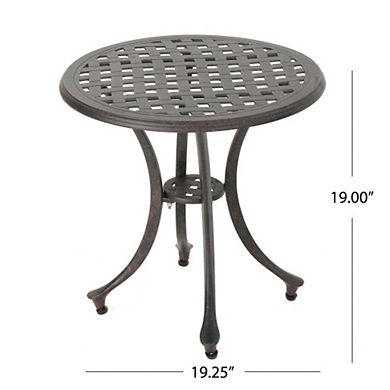 Outdoor 19" Cast Aluminum Side Table Traditional Bronze Lattice Design