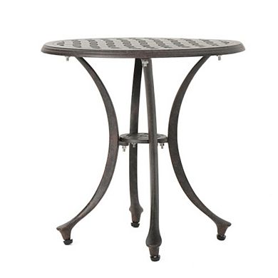 Outdoor 19" Cast Aluminum Side Table Traditional Bronze Lattice Design