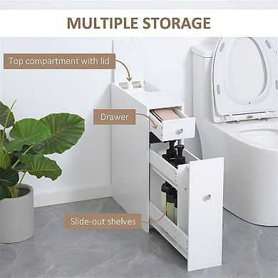 Bathroom Cabinet with Slide-Out Drawers, Slim Floor Storage for Small Spaces