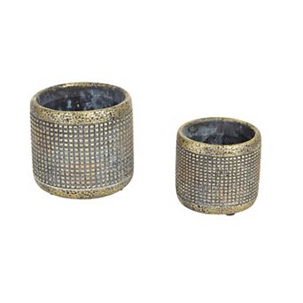 Zingz Home Modern Metallic Cement Flower Pot Set of 2