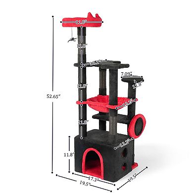 Gothic Cat Tower with Hammock, Condo, Scratch Panel and Hanging Spider Toy
