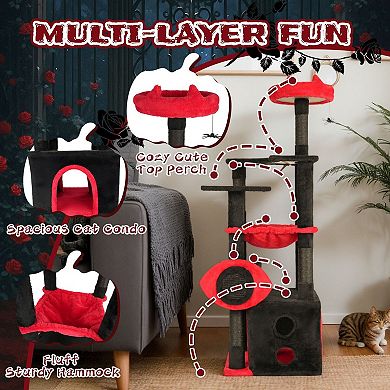 Gothic Cat Tower with Hammock, Condo, Scratch Panel and Hanging Spider Toy