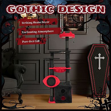 Gothic Cat Tower with Hammock, Condo, Scratch Panel and Hanging Spider Toy
