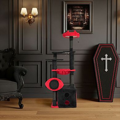 Gothic Cat Tower with Hammock, Condo, Scratch Panel and Hanging Spider Toy