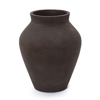 LuxenHome 16" Brown Floor Vase, Cement Rustic Vases for Flowers, Large Vase for Decor Living Room