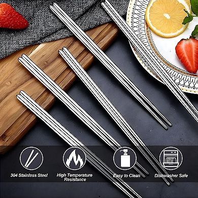 8.6" Reusable Stainless Steel Chopsticks 5 Pairs