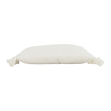 Hello Honey Woven Cotton Slub Lumbar Pillow with Tassels, Cream