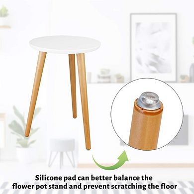 Great Ambitions Mid Century Wood Plant Stand, Modern Round Side Table