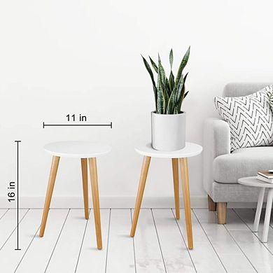 Great Ambitions Mid Century Wood Plant Stand, Modern Round Side Table