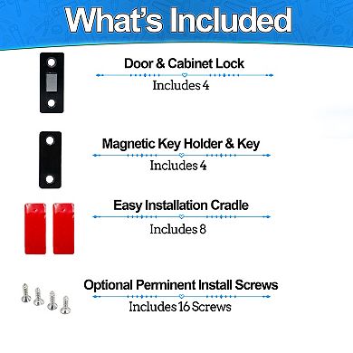 Childproof Magnetic Cabinet Locks - 4 Pack with Keys & Adhesive for Safety