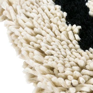 Hello Honey Woven Wool Shag Lumbar Pillow with "Love" Design, Black and Cream