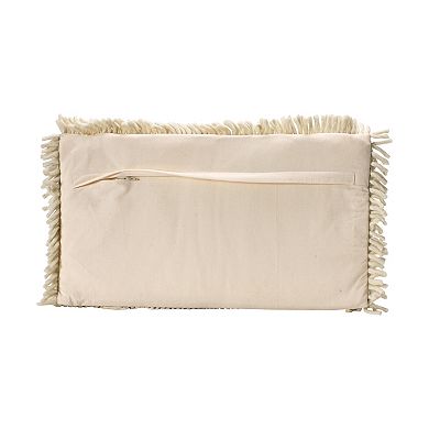 Hello Honey Woven Wool Shag Lumbar Pillow with "Love" Design, Black and Cream