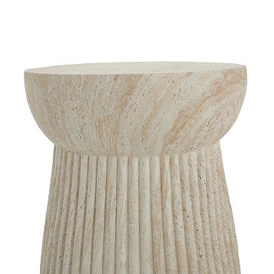 Outdoor Travertine Concrete Side Table Beige Textured End Table for Patio & Garden
