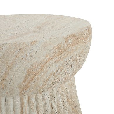 Outdoor Travertine Concrete Side Table Beige Textured End Table for Patio & Garden