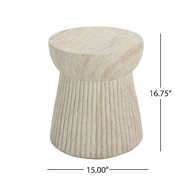 Outdoor Travertine Concrete Side Table Beige Textured End Table for Patio & Garden