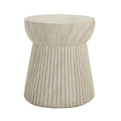 Outdoor Travertine Concrete Side Table Beige Textured End Table for Patio & Garden