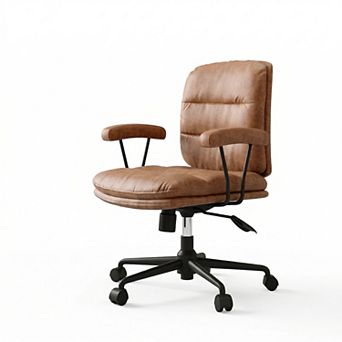 Brown PU Leather Office Chair Backrest 90°-135° Inclined, Armrests Included