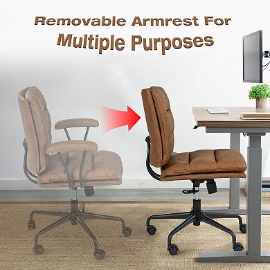 Brown PU Leather Office Chair Backrest 90°-135° Inclined, Armrests Included