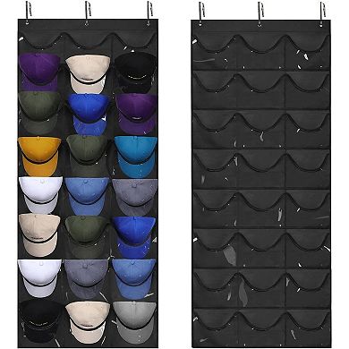 Hat Organizer Racks for Baseball Caps, Visible Hat Holder Rack for Wall Door with 3 Hooks,24 Pockets