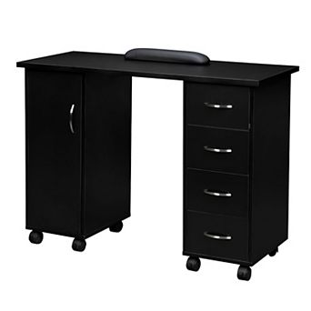 47-Inch Manicure Table with Storage Drawers and Wrist Rest for Home Nail Care - Black