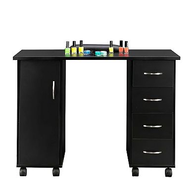 47-Inch Manicure Table with Storage Drawers and Wrist Rest for Home Nail Care - Black