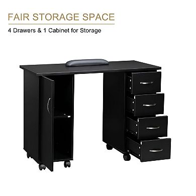 47-Inch Manicure Table with Storage Drawers and Wrist Rest for Home Nail Care - Black